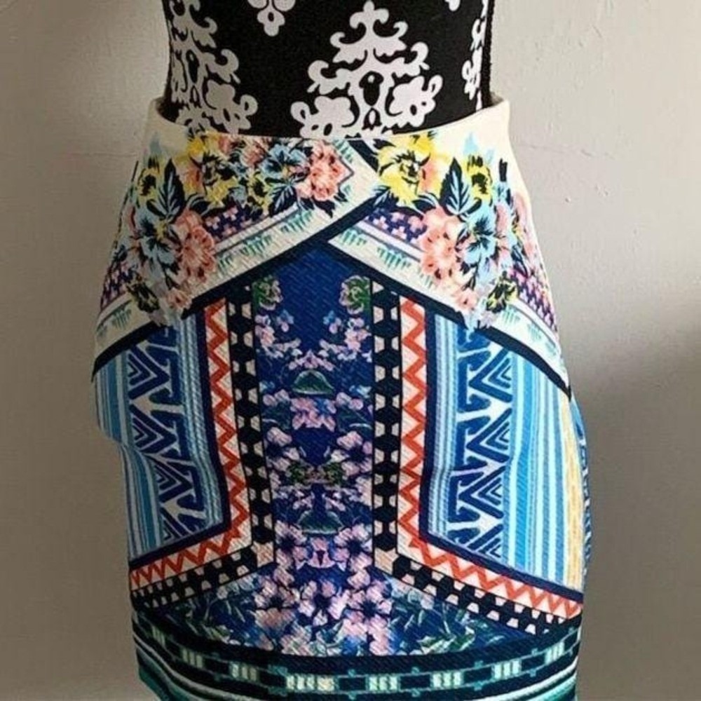 Jealous Tomato Blue Floral Geometric Textured Mini Skirt JK1567 Small